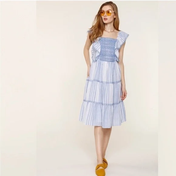 Heartloom Spencer Stripe Lace & Ruffle Sun Dress M